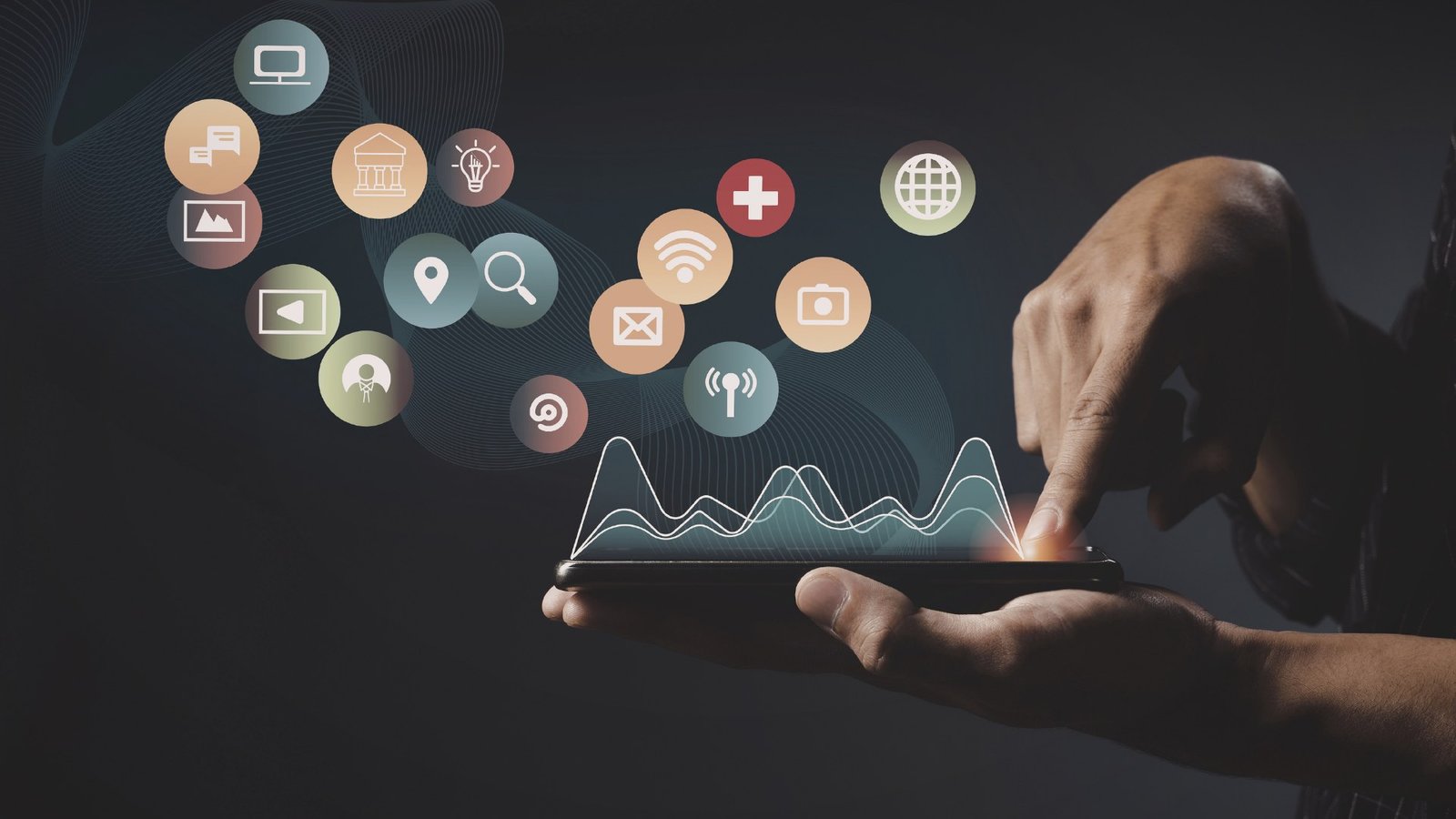 social media icons floating from a phone